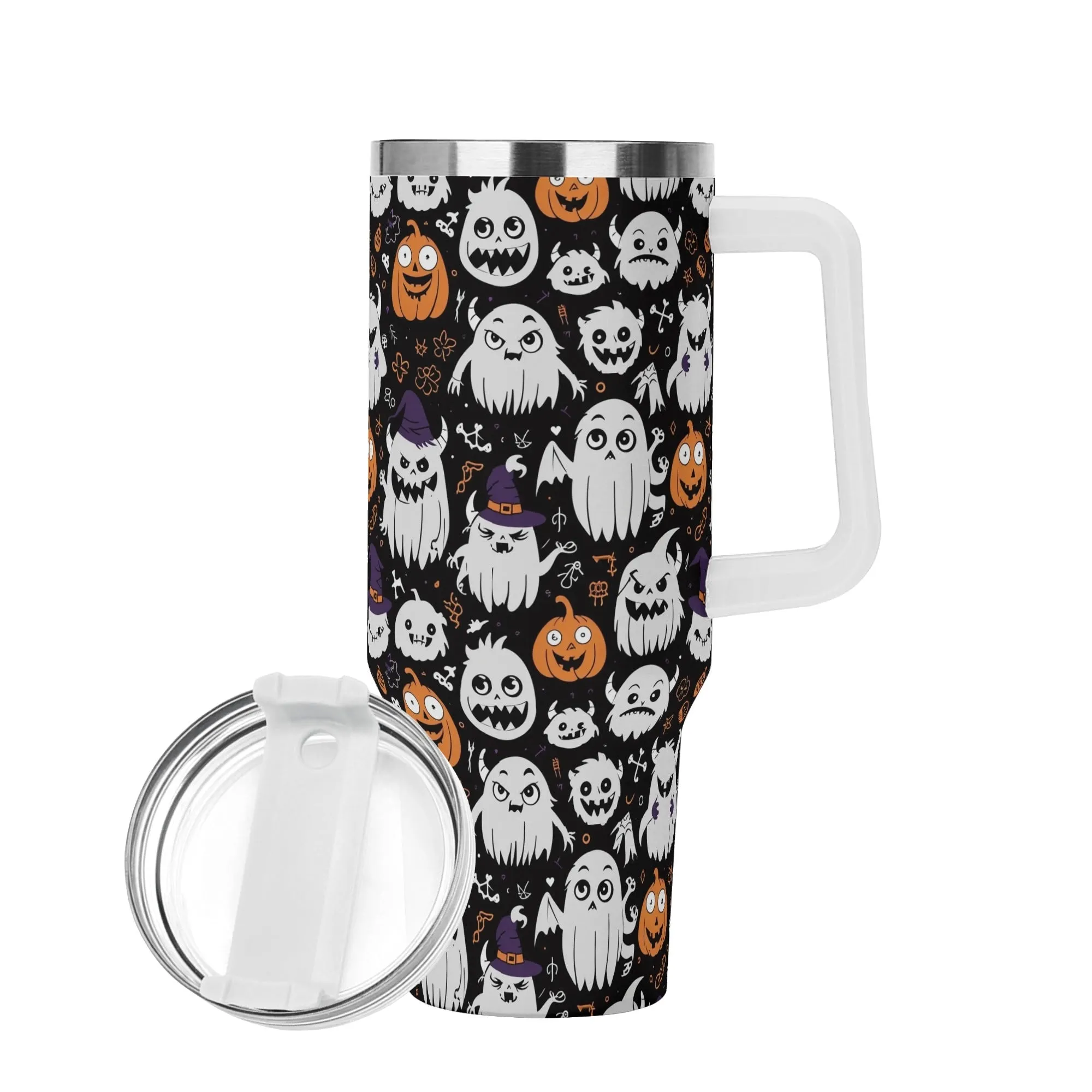 Cute Monster Witches 40oz Stainless Steel Tumbler Gift With White Handle and Straw