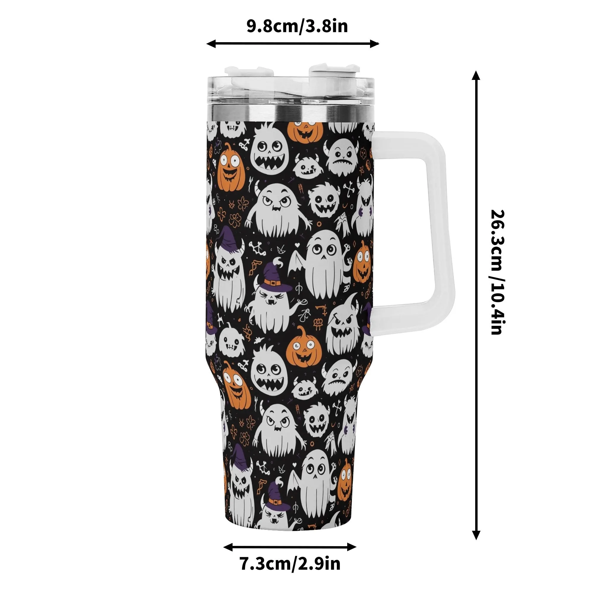 Cute Monster Witches 40oz Stainless Steel Tumbler Gift With White Handle and Straw