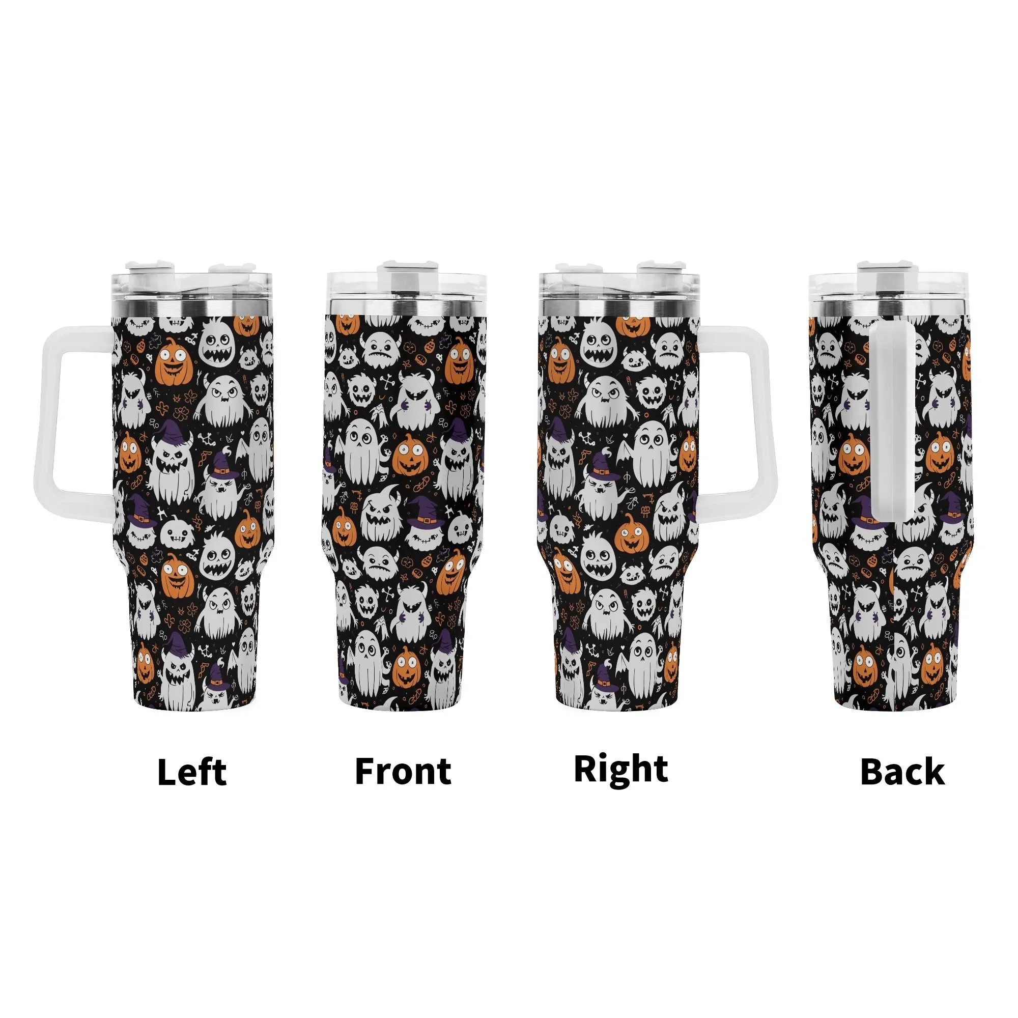 Cute Monster Witches 40oz Stainless Steel Tumbler Gift With White Handle and Straw