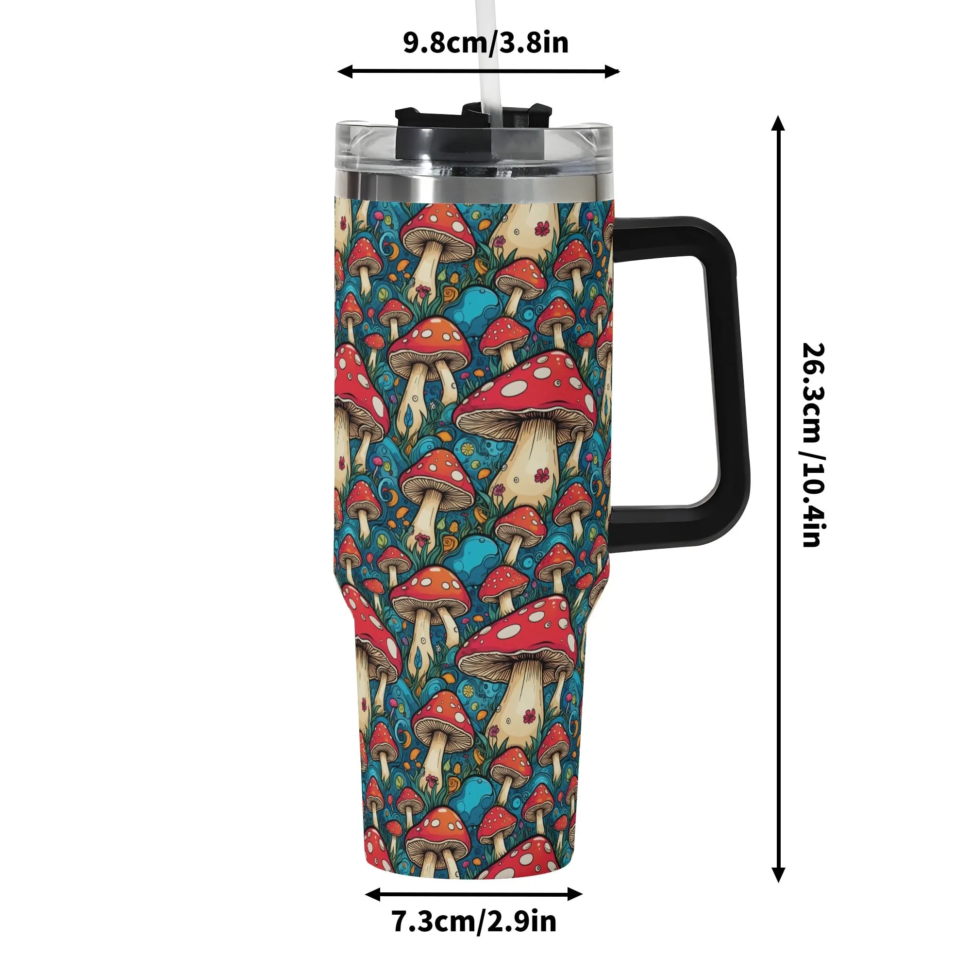 Deathcap Mushrooms 40oz Stainless Steel Tumbler Gift With Black Handle and Straw