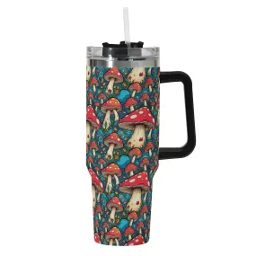 Deathcap Mushrooms 40oz Stainless Steel Tumbler Gift With Black Handle and Straw