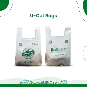 Ecobharat Bio-degradable and Compostable Carry Bags, Grocery Bags, Shopping Bags | White (U CUT)