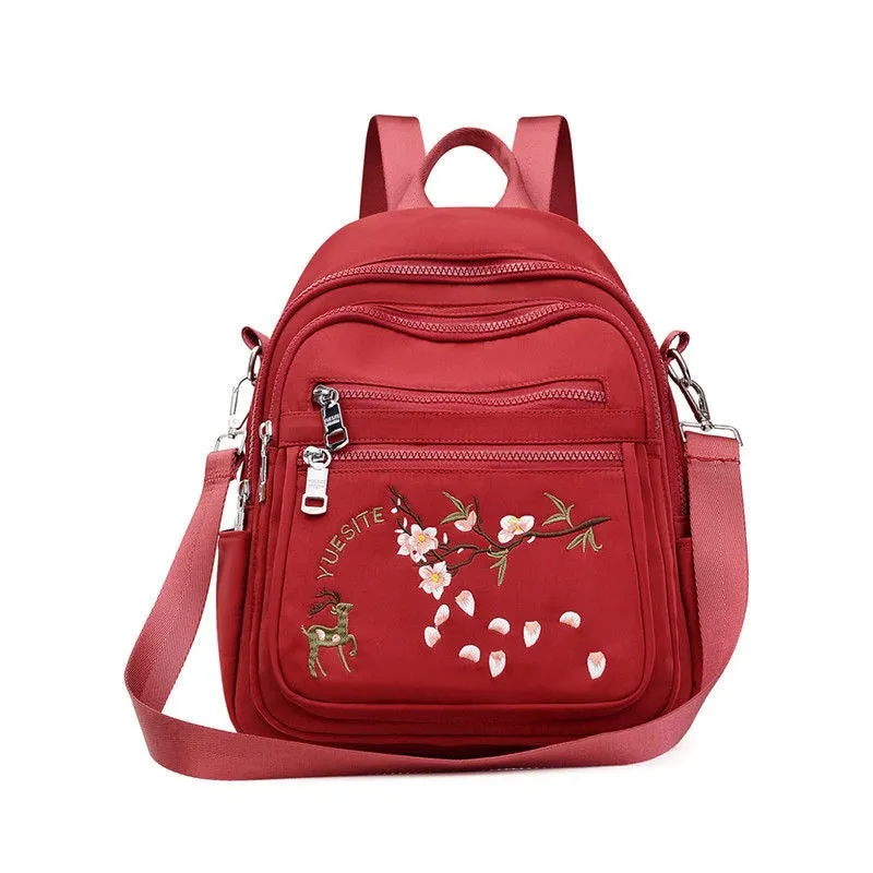 Embroidered Nylon Backpack For Women