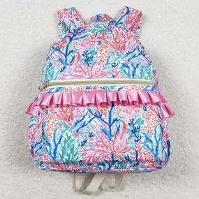 Fashion Kids Girls Backpacks Pink Blue Flowers Backpack BA0185