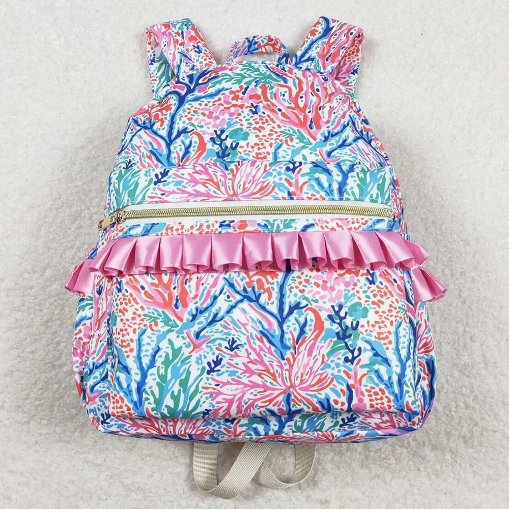 Fashion Kids Girls Backpacks Pink Blue Flowers Backpack BA0185