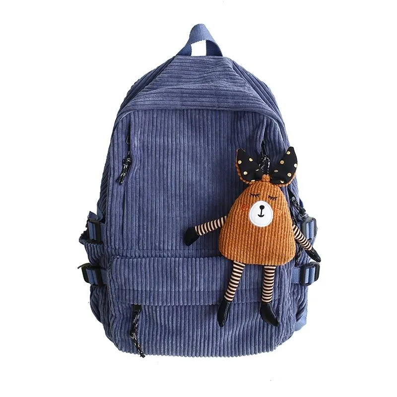 Fashion Luxury Harajuku Sytle Women's Corduroy Backpack Pure Color