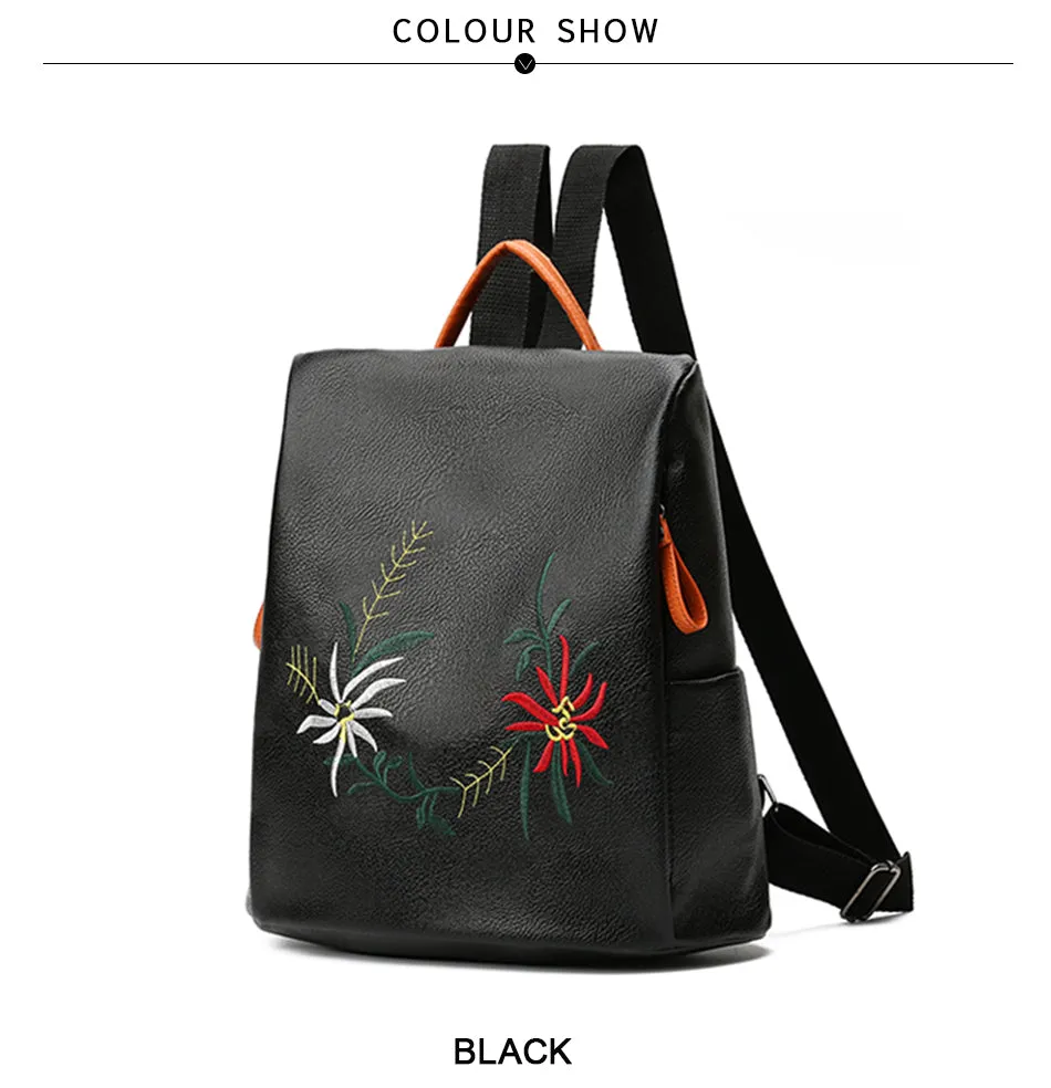 Fashion Women's  Embroidered PU Leather Backpacks