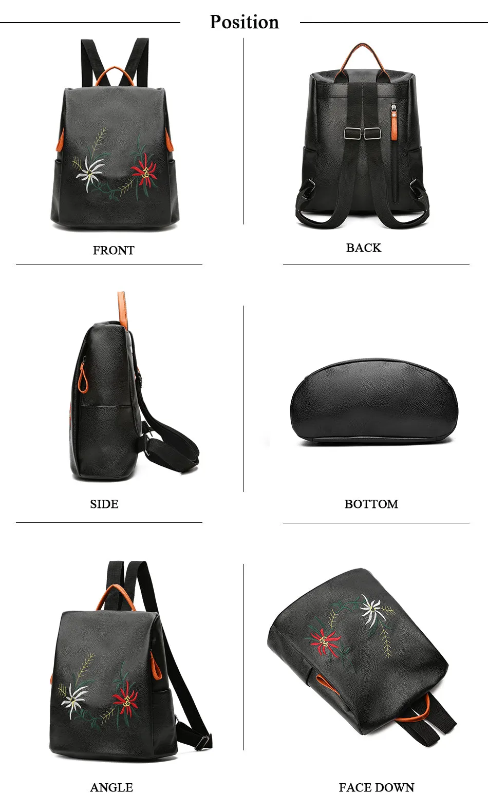 Fashion Women's  Embroidered PU Leather Backpacks