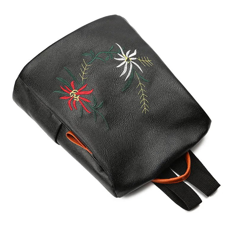 Fashion Women's  Embroidered PU Leather Backpacks