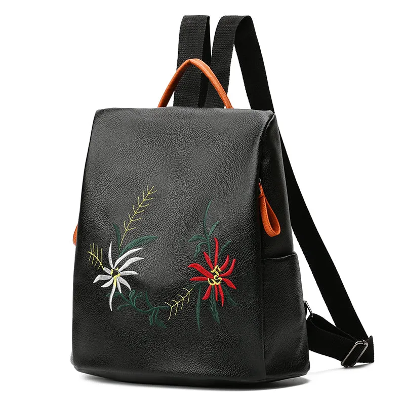 Fashion Women's  Embroidered PU Leather Backpacks