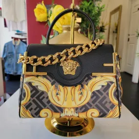 Fendi x Versace Fendace La Medusa Satchel Black Yellow Gold Handbag