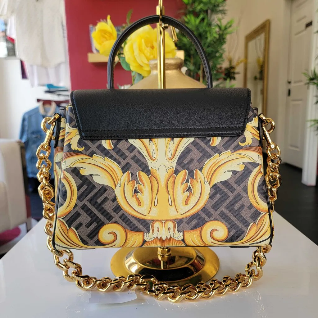 Fendi x Versace Fendace La Medusa Satchel Black Yellow Gold Handbag