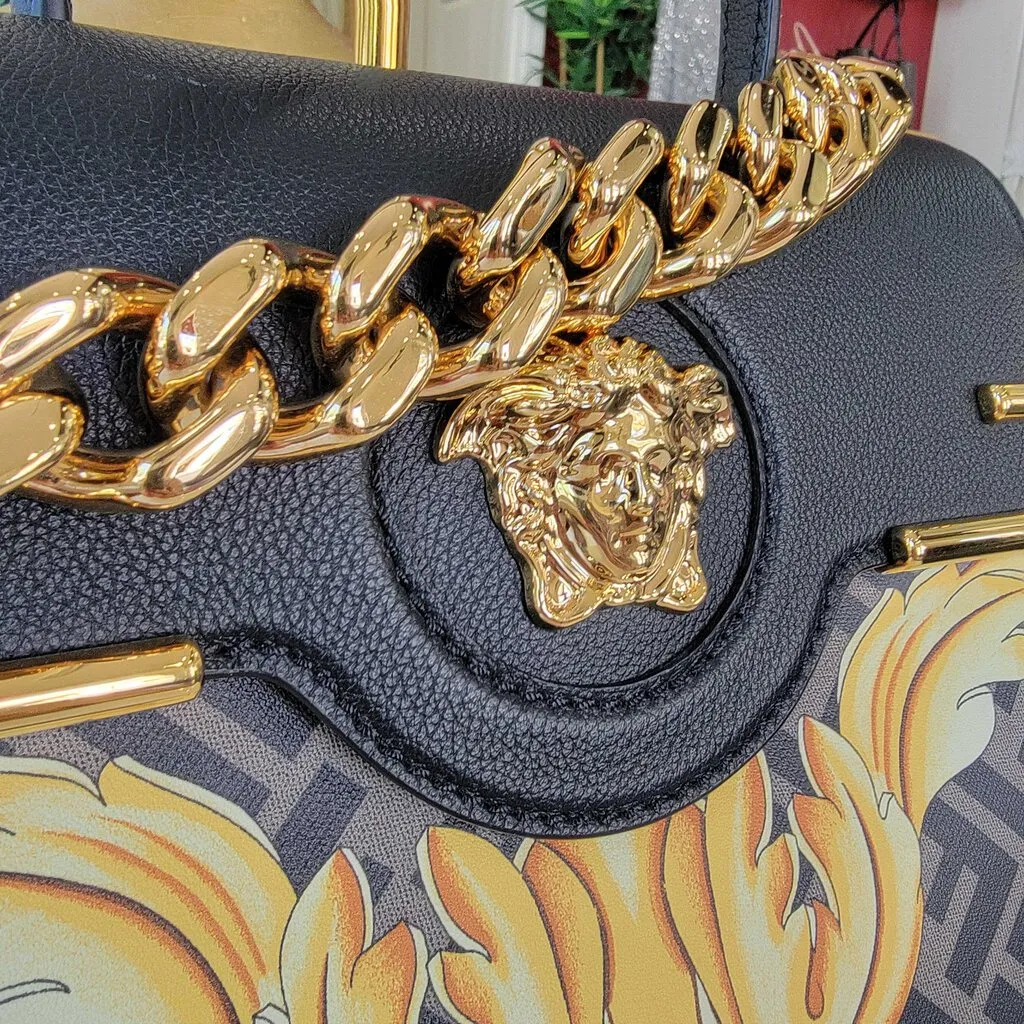 Fendi x Versace Fendace La Medusa Satchel Black Yellow Gold Handbag