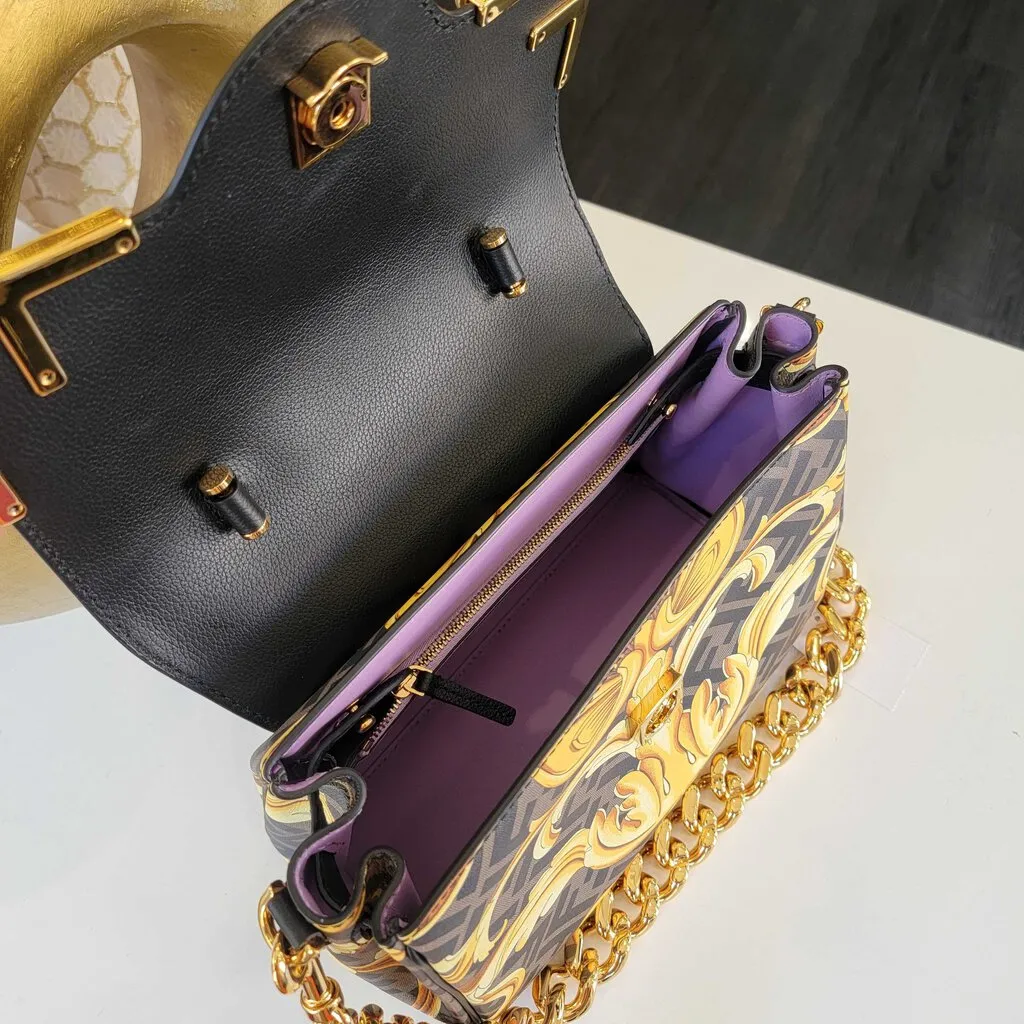 Fendi x Versace Fendace La Medusa Satchel Black Yellow Gold Handbag