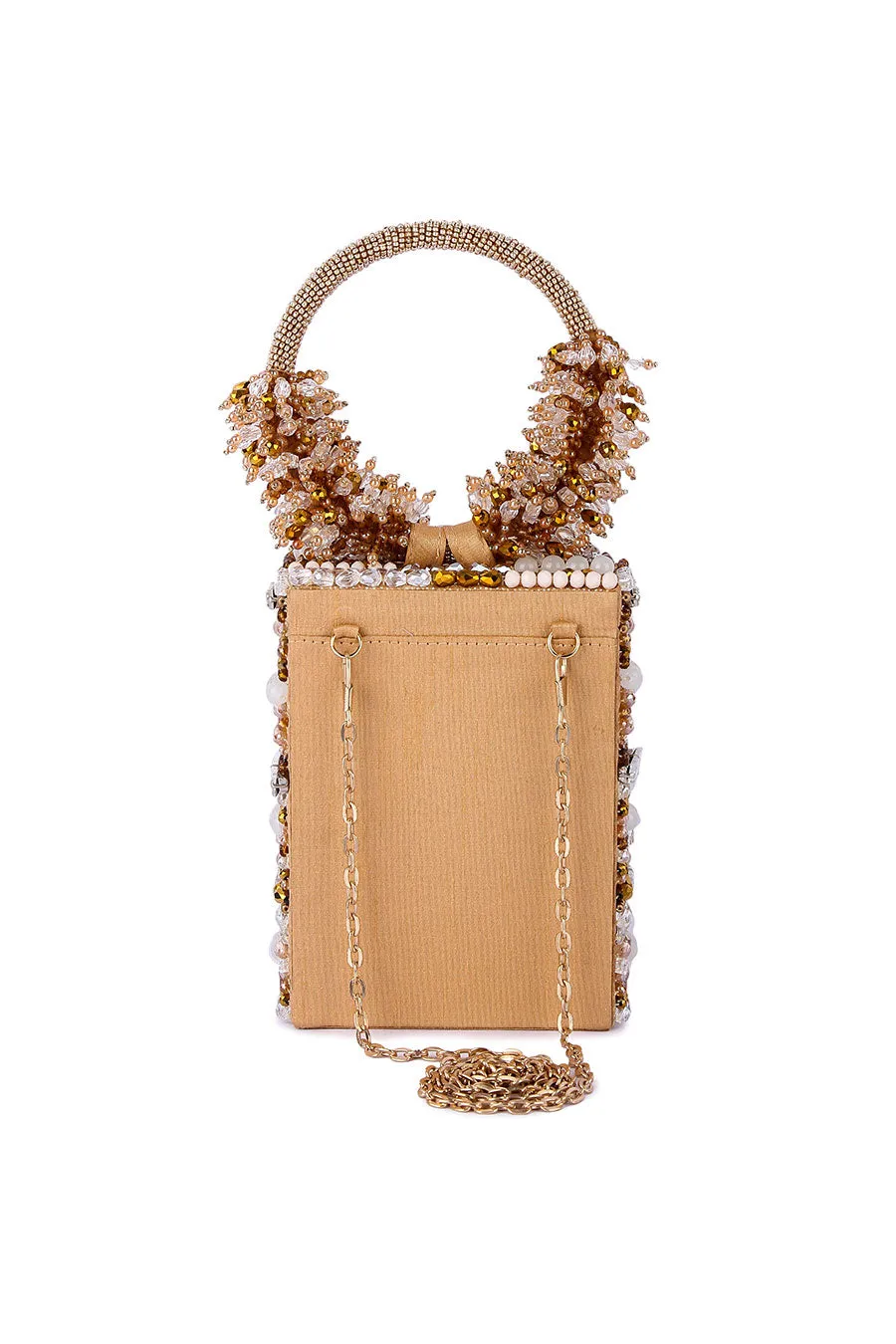 Gold Jhumroo Hand-Embroidered Box Clutch