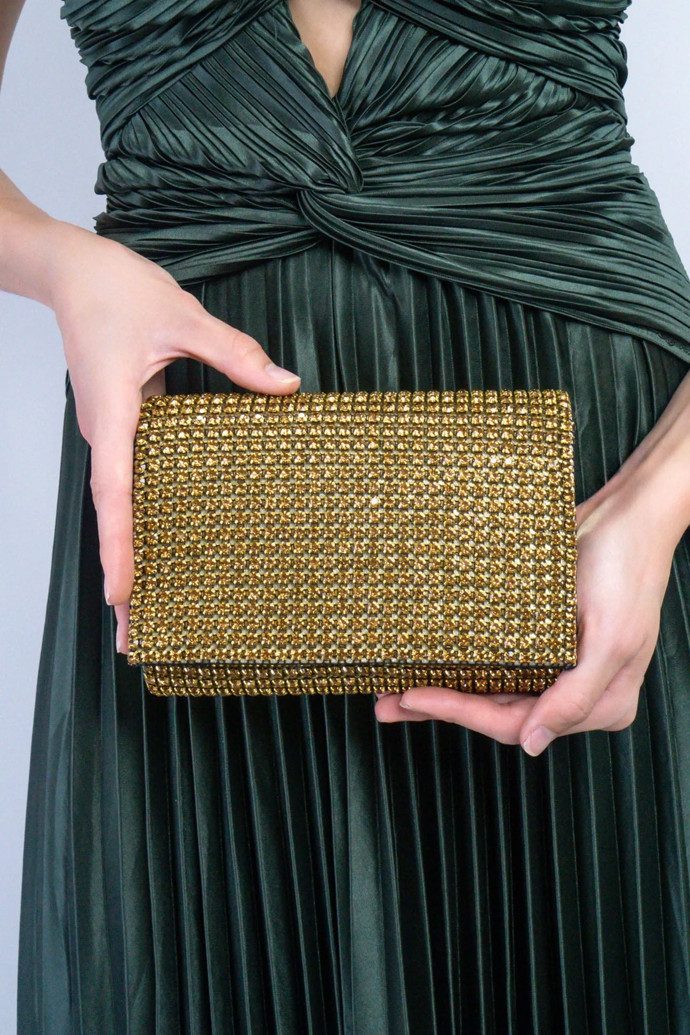 Gold Rhinestones Envelope Clutch