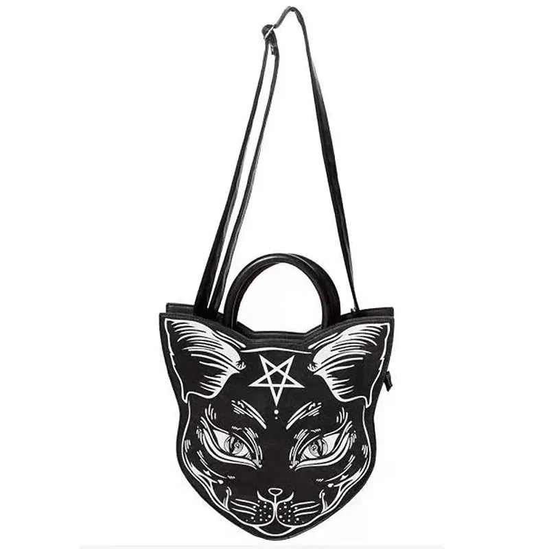 Gothic Punk Style Cat Top Handle Fashion Bag