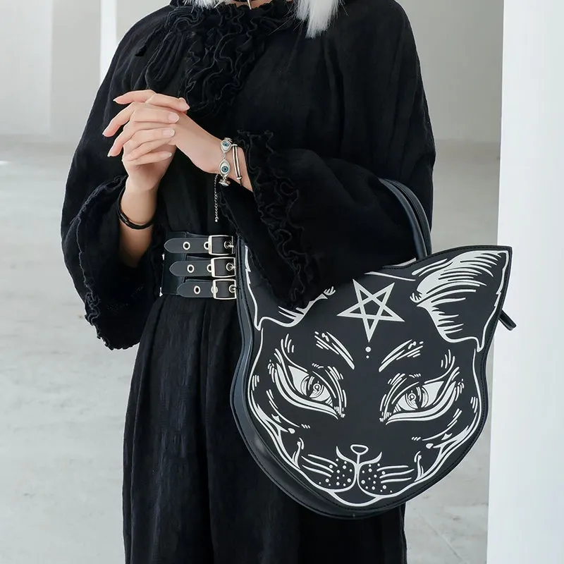 Gothic Punk Style Cat Top Handle Fashion Bag