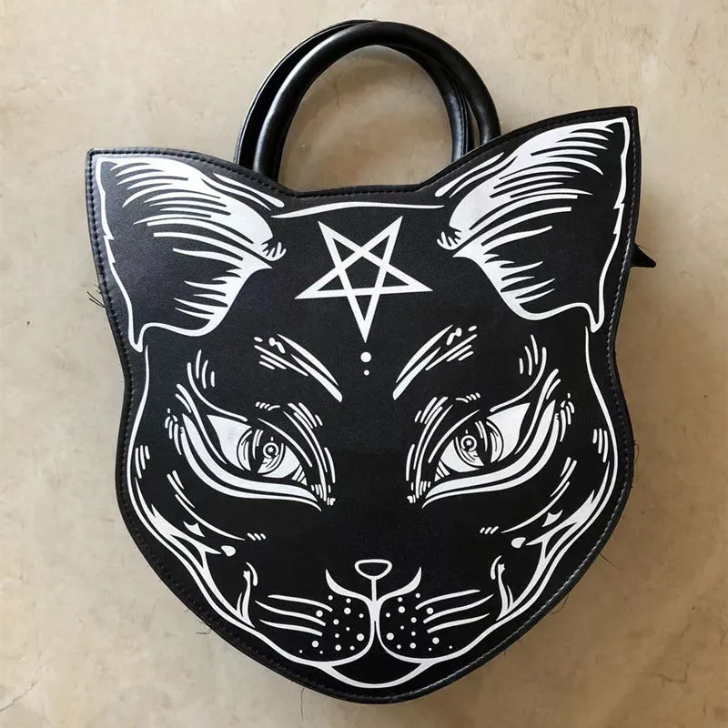 Gothic Punk Style Cat Top Handle Fashion Bag