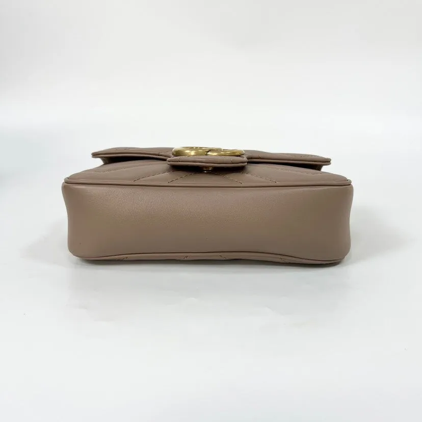 Gucci Marmont Mini Brown Leather Shoulder Bag 16.5x10x5cm