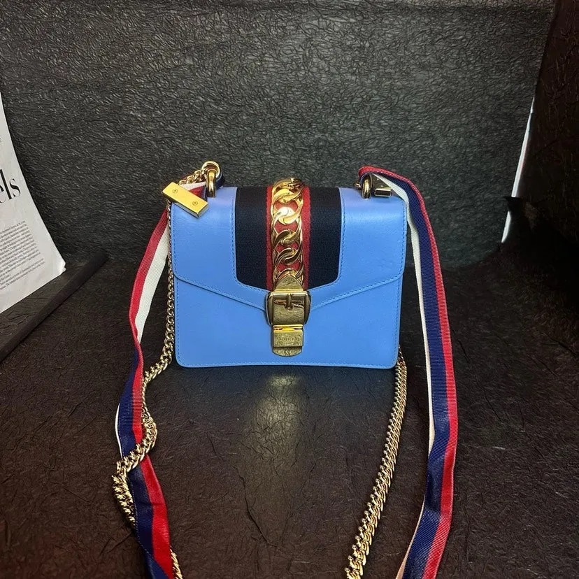 Gucci Sylvie Baby Blue Crossbody Handbag 19cm