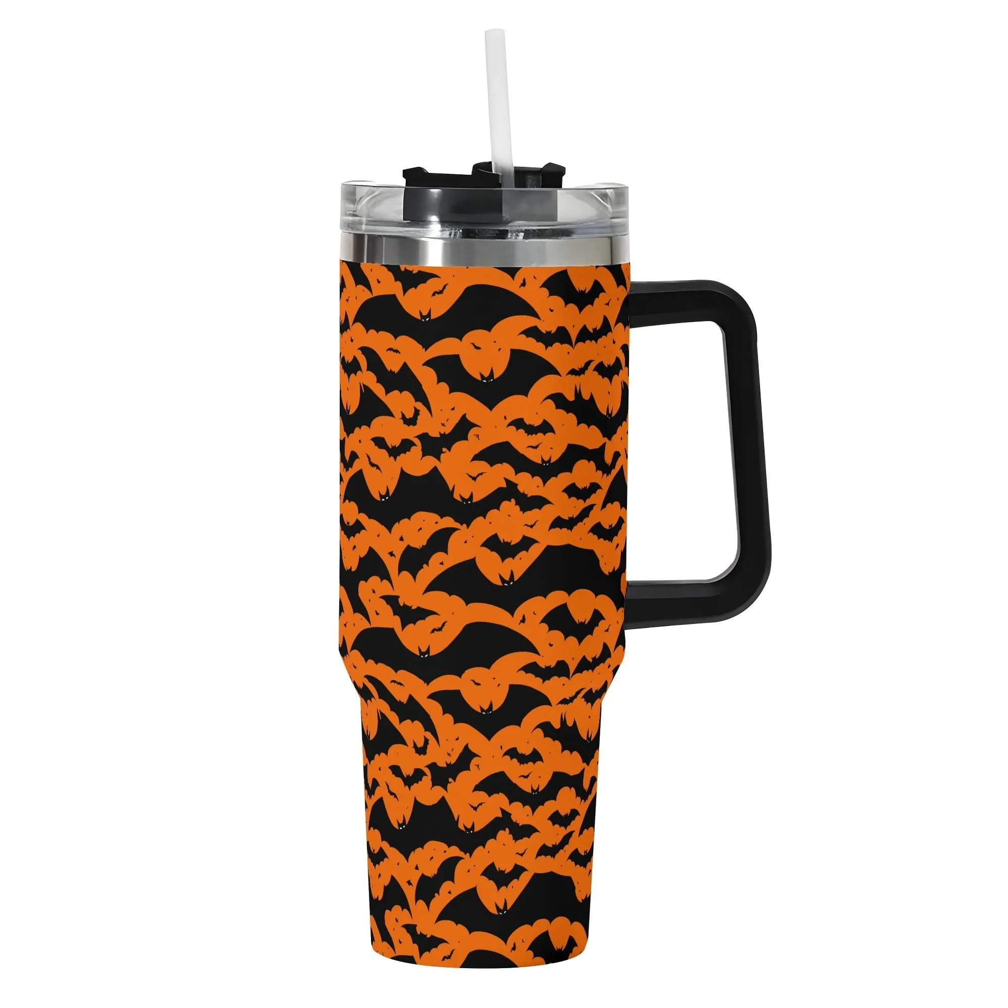 Halloween Bats 40oz Stainless Steel Tumbler Gift With Black Handle and Straw