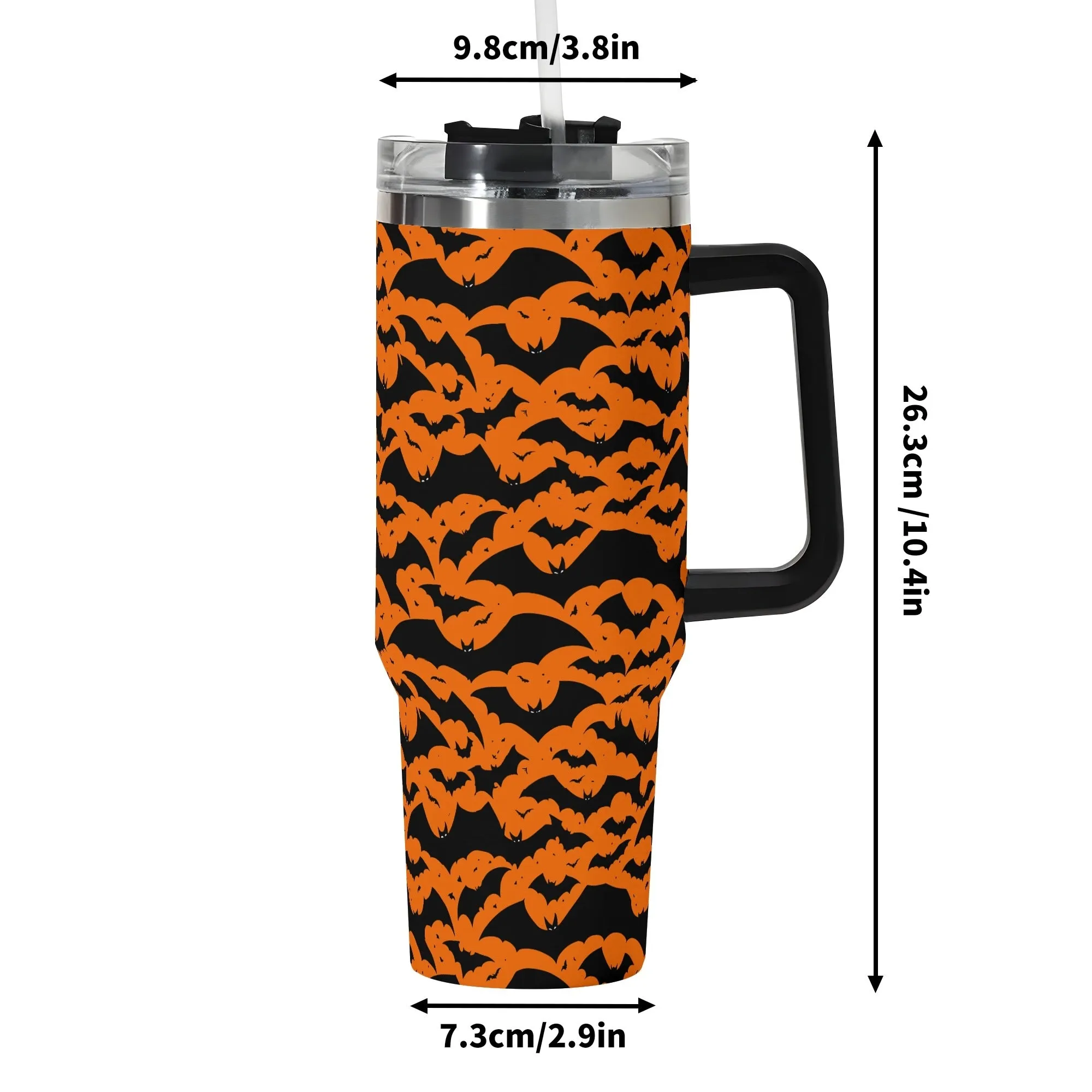 Halloween Bats 40oz Stainless Steel Tumbler Gift With Black Handle and Straw