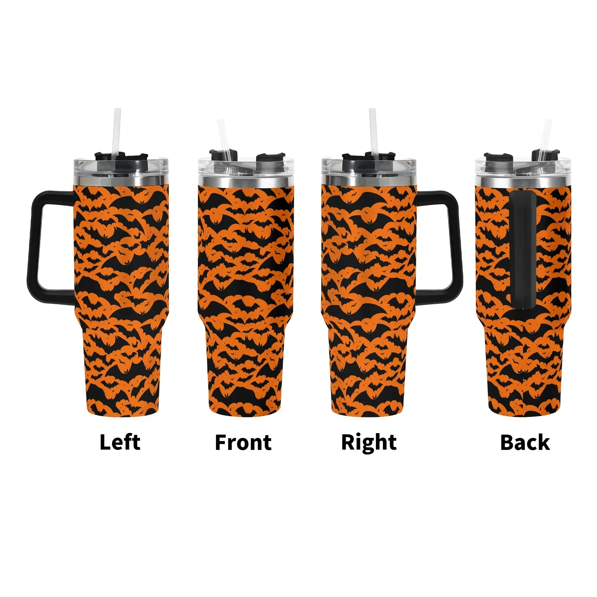 Halloween Bats 40oz Stainless Steel Tumbler Gift With Black Handle and Straw