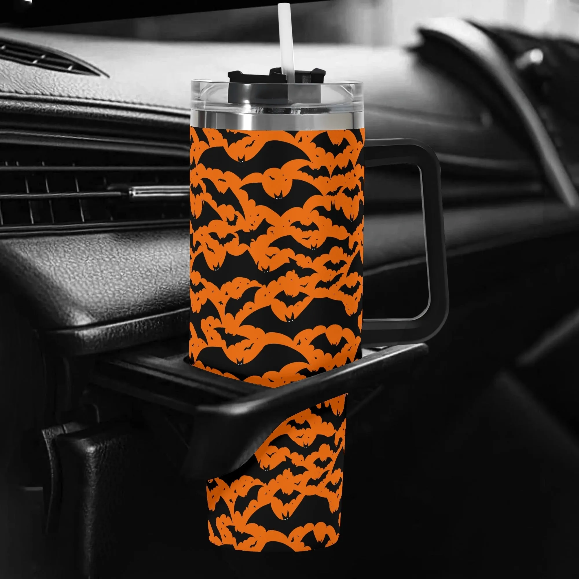 Halloween Bats 40oz Stainless Steel Tumbler Gift With Black Handle and Straw