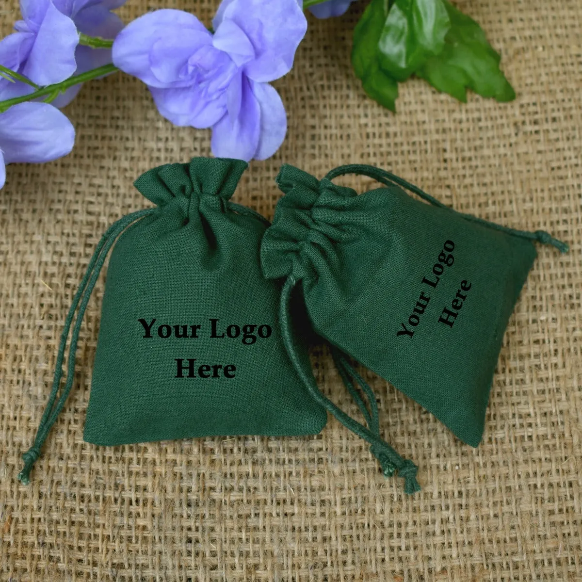 Handmade Cotton Jewelry Green Pouches, Small Gift Packaging Bags - CraftJaipur