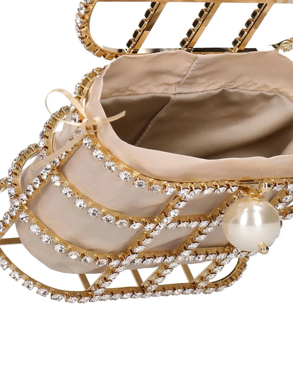 Holli Crystal Top Handle Bag in Gold