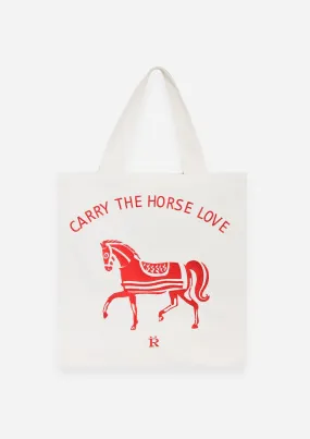 Horse Love Cotton Tote |  Carry The Love Horse | Cream & Red