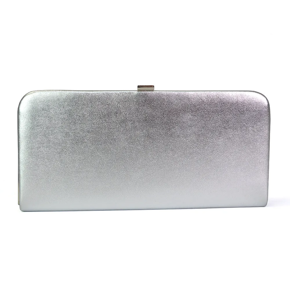 Kennedi Metallic Clutch Evening Party Purse Bag in Silver