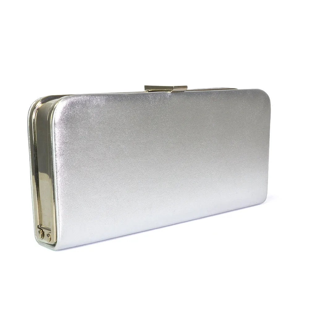 Kennedi Metallic Clutch Evening Party Purse Bag in Silver