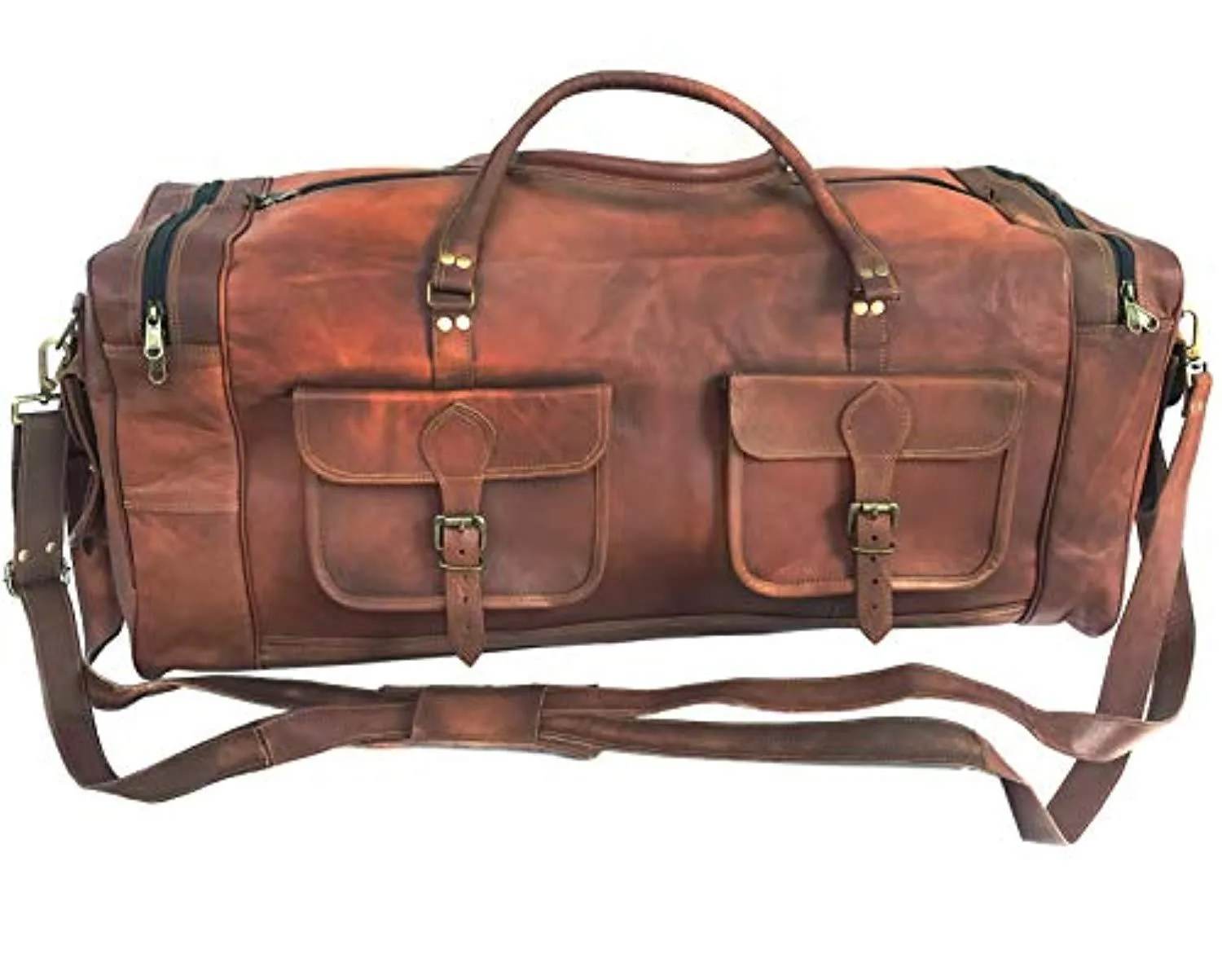 KK's 30 Inch Real Goat Leather Large Handmade Travel Luggage Bags in Square Big bag Carry On