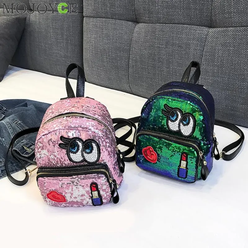 Leather Bling Glitter Sequins Embroidery Cute Cartoon Women's Badge Backpack