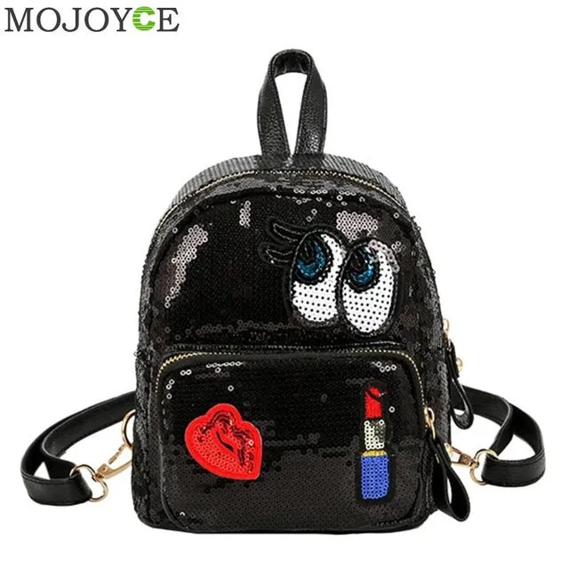 Leather Bling Glitter Sequins Embroidery Cute Cartoon Women's Badge Backpack