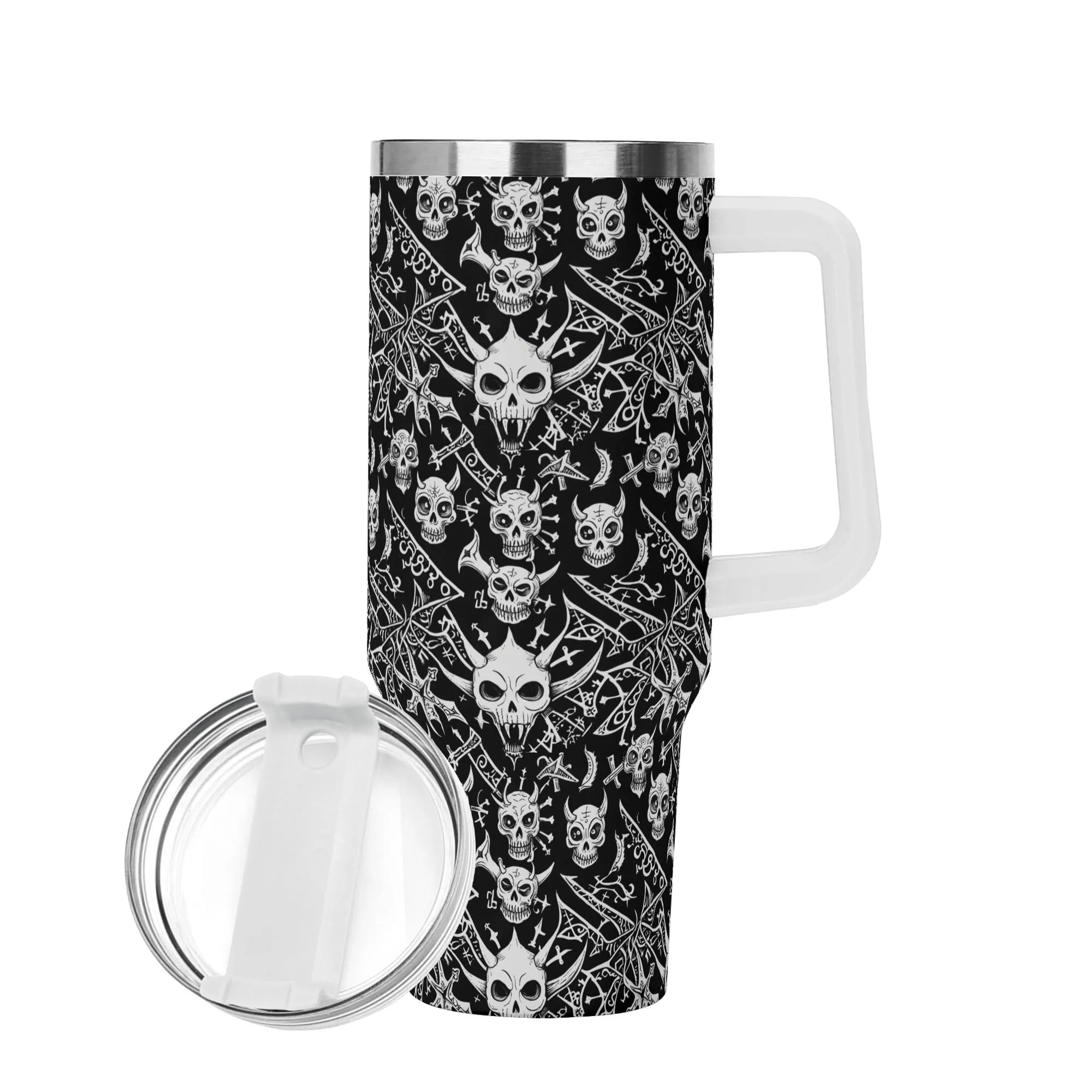 Little Devils 40oz Stainless Steel Tumbler Gift With White Handle and Straw