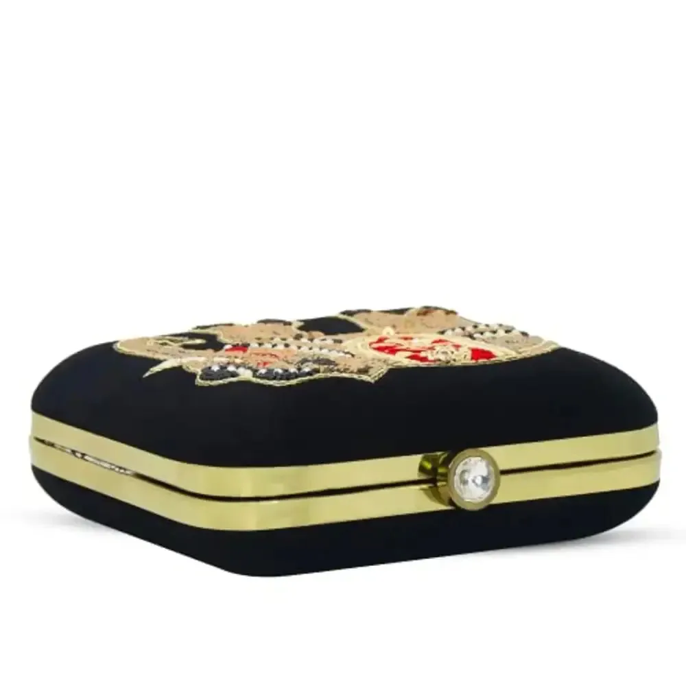 MaFs Handicraft Beautiful Embroidery Bling Box Clutch Bag Purse For Bridal, Casual, Party, Wedding