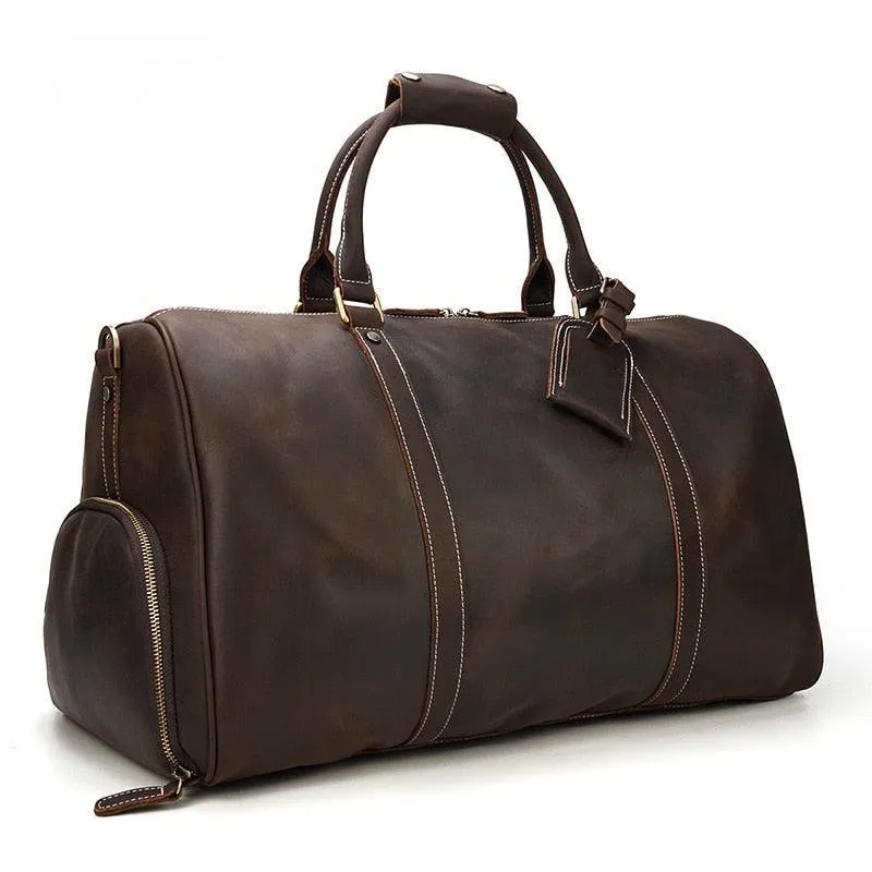 Mens Large Genuine Leather Travel Weekender Duffel Bag