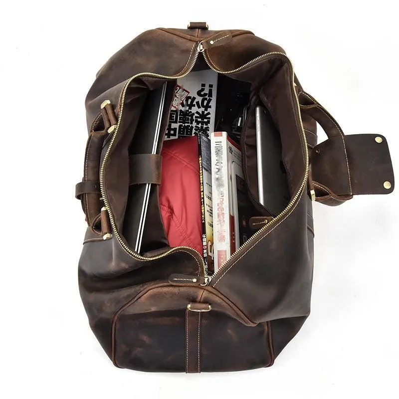 Mens Large Genuine Leather Travel Weekender Duffel Bag