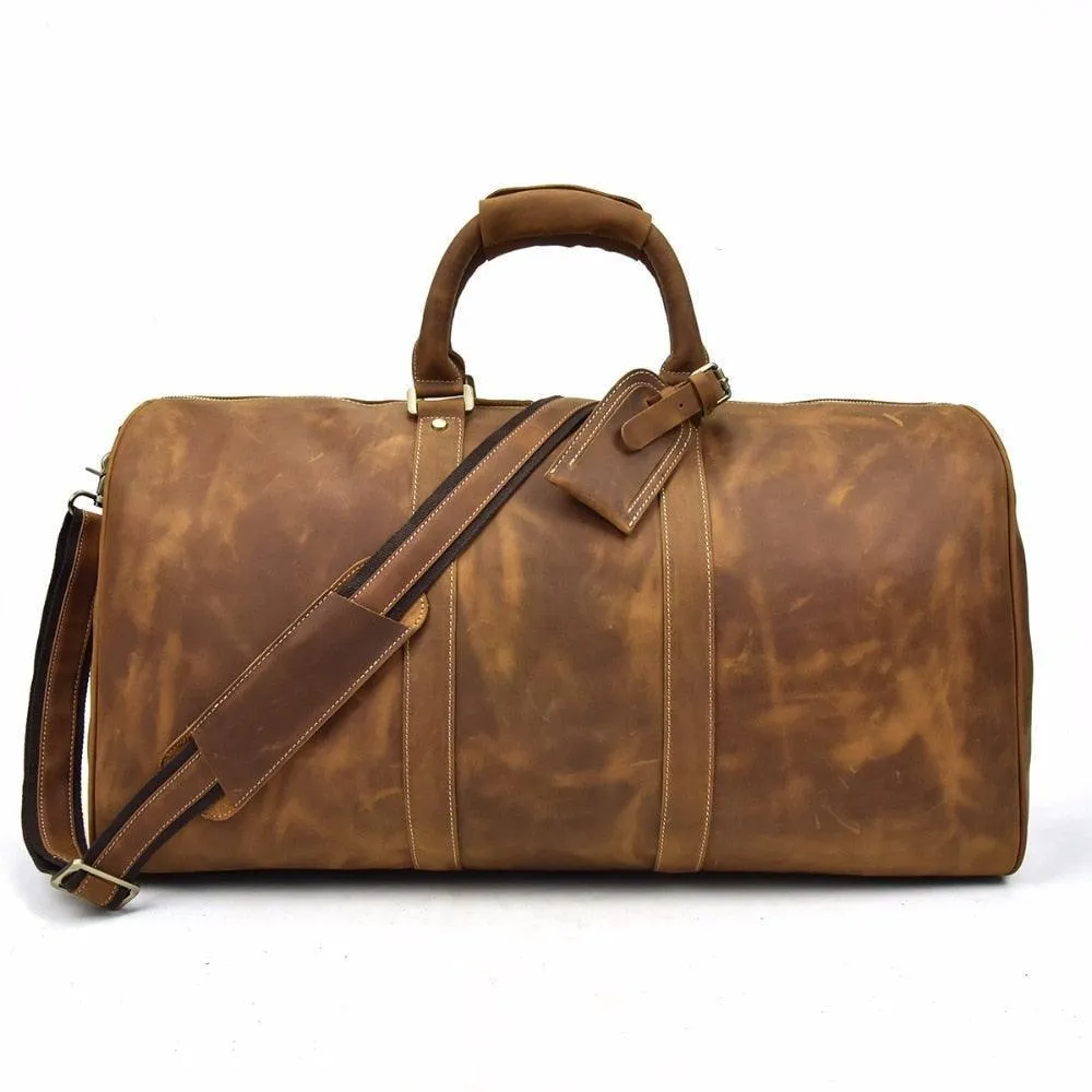 Mens Large Genuine Leather Travel Weekender Duffel Bag