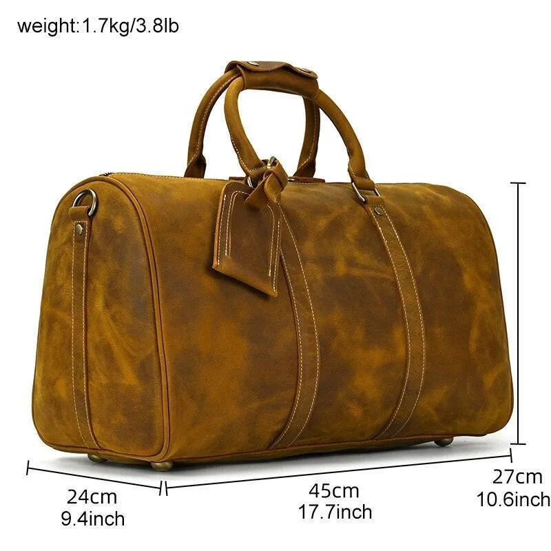 Mens Large Genuine Leather Travel Weekender Duffel Bag