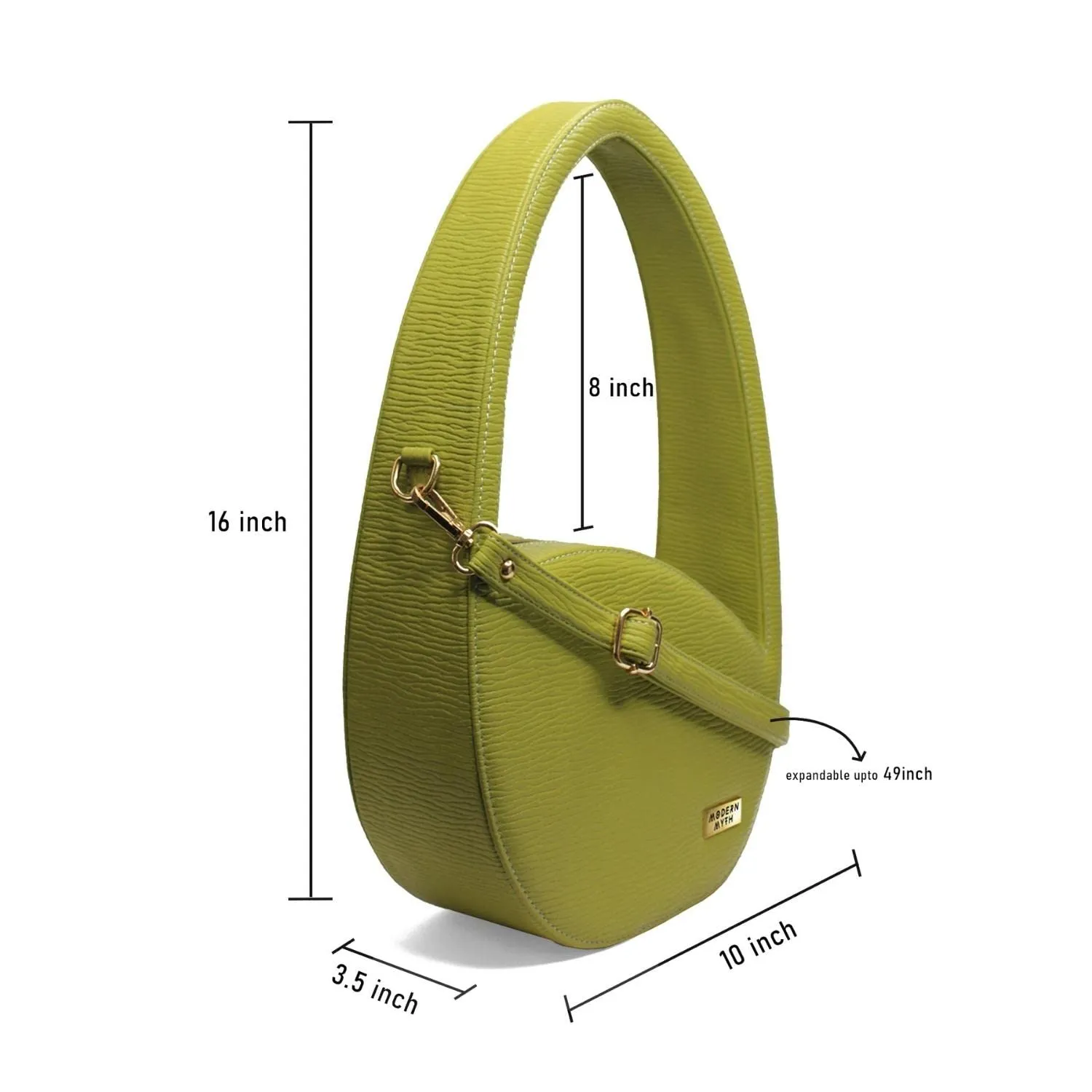 Modern Myth LUNA Lime Green Ribbed Oval Shaped Handbag for Girls & Women