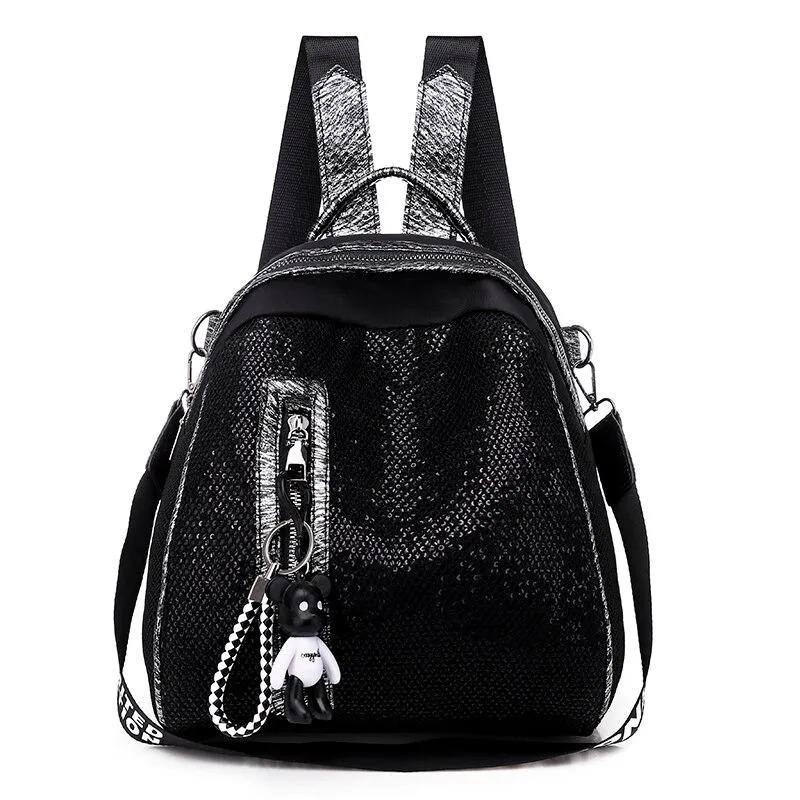 Multifunctional Waterproof Women's Zippered Nylon Backpack With Small Pendant