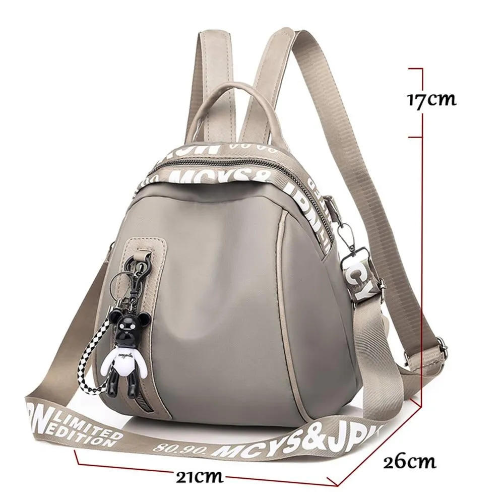 Multifunctional Waterproof Women's Zippered Nylon Backpack With Small Pendant