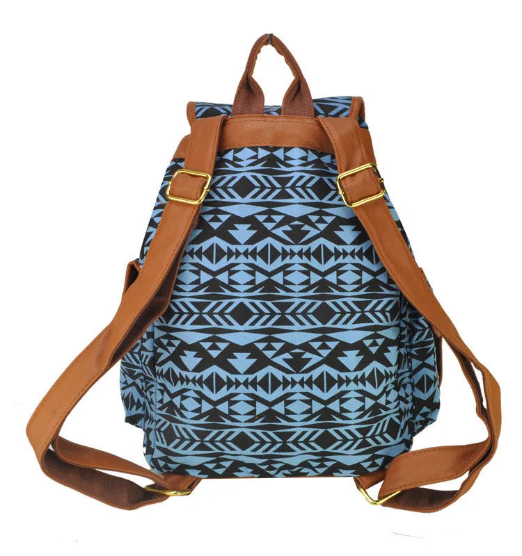 New Fashion Women Backpack Geometric Printing Canvas Bag Students Shoulder Bags