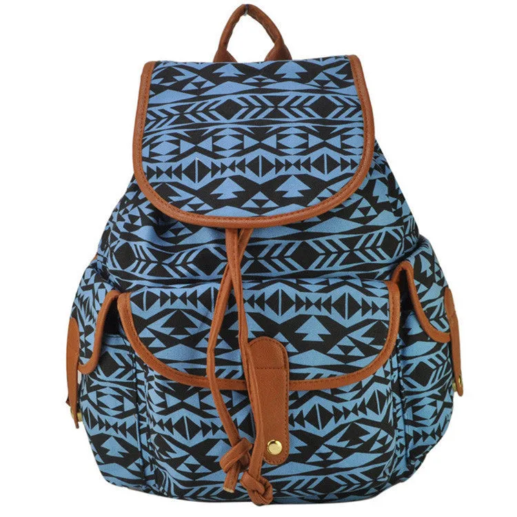 New Fashion Women Backpack Geometric Printing Canvas Bag Students Shoulder Bags