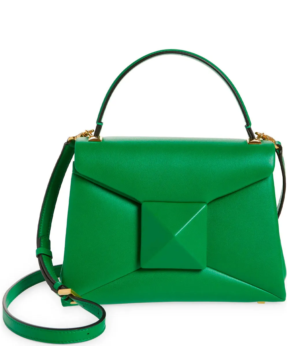 One Stud Leather Top Handle Bag in Green