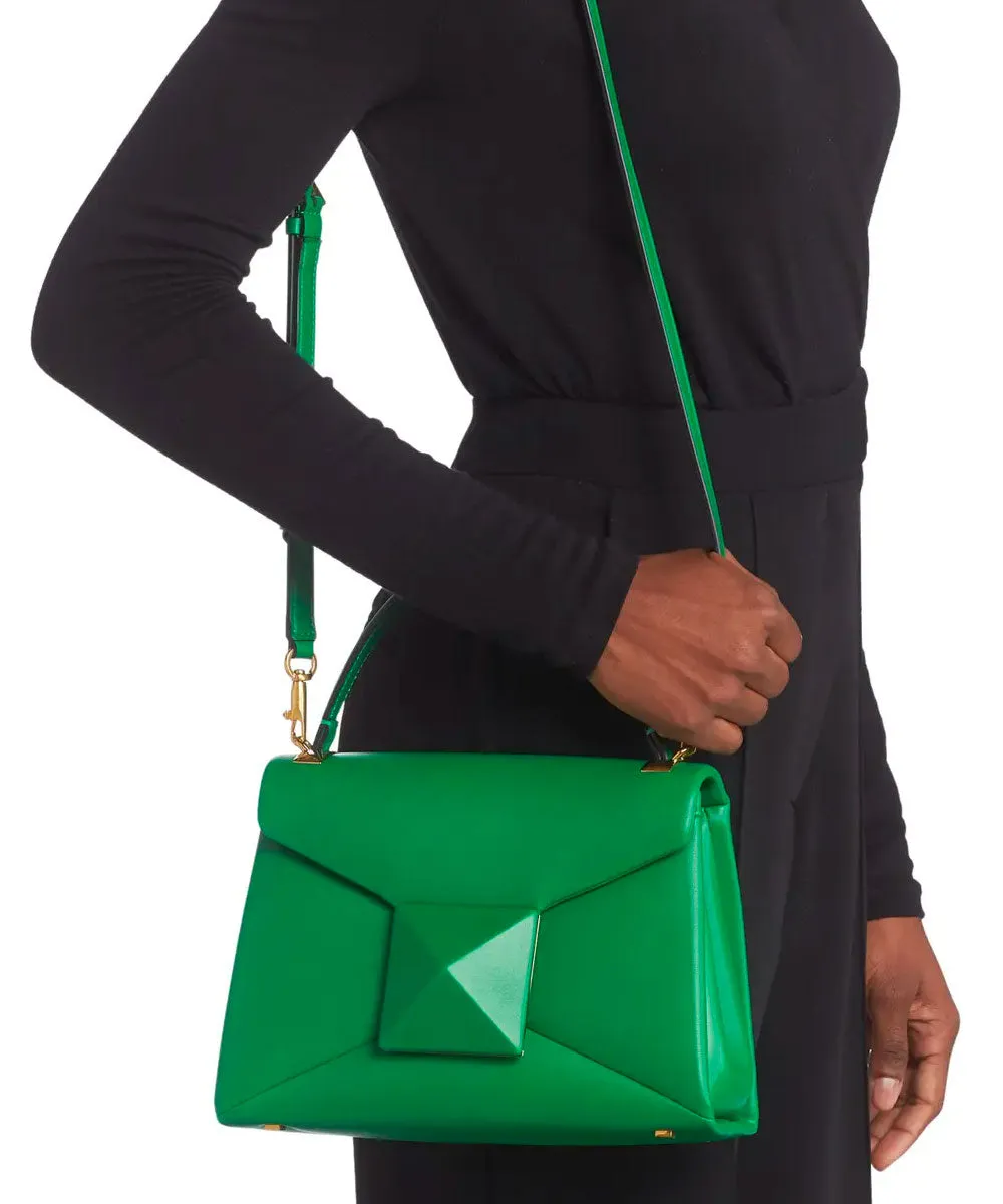 One Stud Leather Top Handle Bag in Green